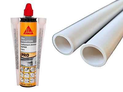 Image Kit pose SECURIPOOL STANDARD Ø16mm avec 2 tubes PVC 50cm + cartouche scellement chimique