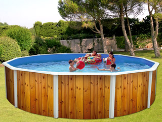 Image Kit piscine hors-sol acier Toi VETA ronde Ø4.60 x 1.20m decor bois