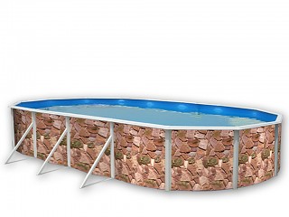 Image Kit piscine hors-sol acier Toi ROCALLA ovale 9.15 x 4.57 x 1.20m decor pierre