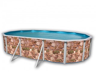 Image Kit piscine hors-sol acier Toi ROCALLA ovale 6.40 x 3.66 x 1.20m decor pierre