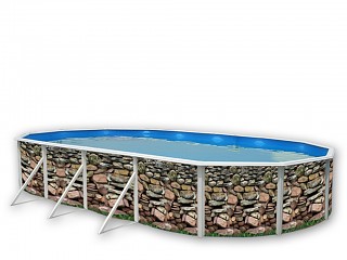 Image Kit piscine hors-sol acier Toi MURO ovale 7.30 x 3.66 x 1.20m decor pierre