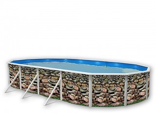 Image Kit piscine hors-sol acier Toi MURO ovale 9.15 x 4.57 x 1.20m decor pierre