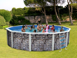 Image Kit piscine hors-sol acier Toi PIEDRA GRIS ronde Ø5.50 x 1.20m decor pierre