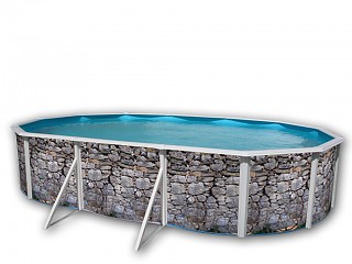 Image Kit piscine hors-sol acier Toi PIEDRA GRIS ovale 6.40 x 3.66 x 1.20m decor pierre