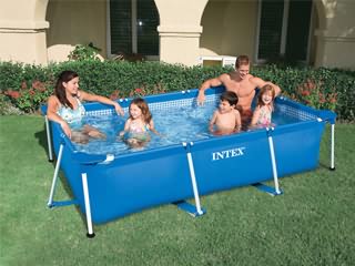 Image Piscine hors-sol tubulaire Intex METAL FRAME JUNIOR rectangulaire 220 x 150 x 60cm coloris bleu