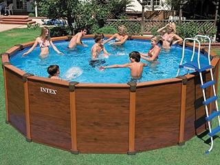 Image Kit piscine hors-sol acier Intex SEQUOIA SPIRIT ronde aspect bois 4.78m x 1.24m