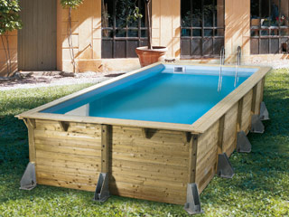 Kit piscine bois Nortland Ubbink AZURA rectangulaire 350x505x126cm liner bleu