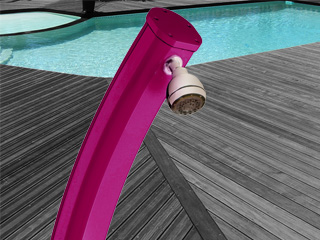 Image Douche solaire aluminium Formidra JOLLY CURVED avec mitigeur coloris rose