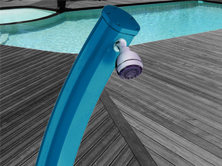 Image Douche solaire aluminium Formidra JOLLY CURVED avec mitigeur coloris bleu