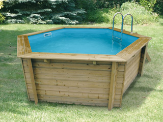 Image Piscine bois Ubbink AZURA hexagonale Ø410x120cm + bache