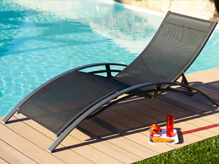 Image Chaise longue multi-positions aluminium et textilene 170cm x 70cm x 30cm coloris noir