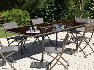 Image Table de jardin en aluminium TENDANCE avec rallonge 180 a 240 x 110 x 73cm coloris cappucino