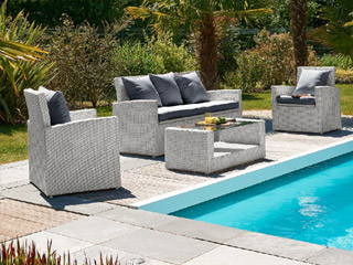 Image Salon de jardin PORTOVECCHIO Confort gris resine tressee 4 elements