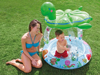 Image Pataugette gonflable Intex TORTUE ronde dimensions Ø104 x 104cm avec paresoleil