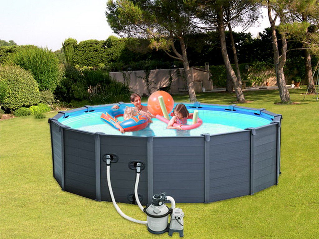Kit piscine hors-sol Intex GRAPHITE ronde Ø478 x 124cm avec filtration à  sable