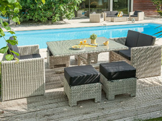 Image Salon de jardin OCEANE LUNCH en resine tressee 8 personnes Gris