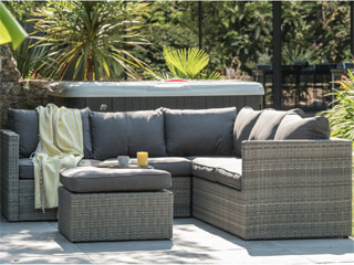 Image Salon de jardin BONHEUR 5 places resine tressee Gris