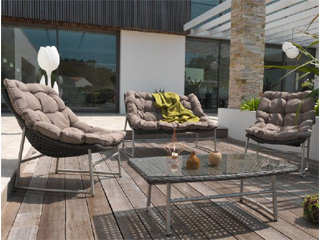 Image Salon de jardin SIDNEY 4 places inox et resine tressee Marron