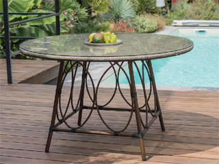 Image Table ronde de jardin USHUAIA ø125cm aluminium marron plateau verre