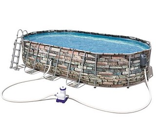 Kit piscine Bestway POWER STEEL FRAME POOLS ovale 610x366x122cm aspect pierre