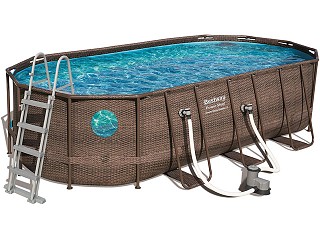 Image Kit piscine Bestway POWER STEEL SWIM VISTA POOL ovale 549x274x122cm aspect tresse avec hublots