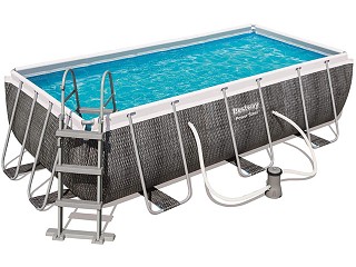 Image Kit piscine rectangulaire Bestway POWER STEEL FRAME POOL aspect Tresse 412x201x122cm filtration cartouche
