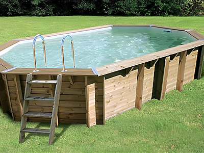 Image Piscine bois Ubbink SUNWATER octogonale 300x490x120cm liner bleu