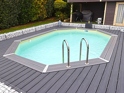 Image Piscine bois Ubbink SUNWATER octogonale 300x490x120cm liner beige