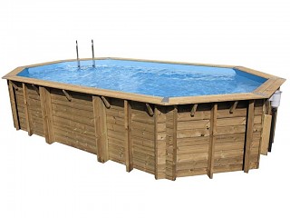 Image Piscine bois Ubbink AZURA octogonale 400x750x130cm liner bleu