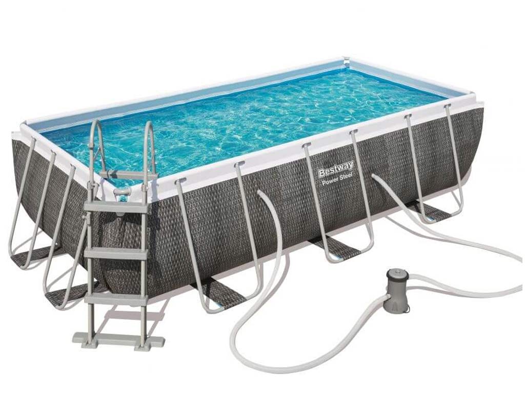 Kit piscine tubulaire Bestway POWER STEEL rectangulaire 404x201x100cm aspect tresse gris