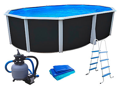 Image Kit piscine hors-sol acier Toi ANTHRACITE IBIZA COMPACT ovale 550X366X132cm filtre a sable