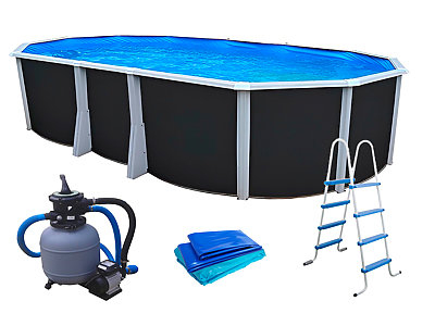 Image Kit piscine hors-sol acier Toi ANTHRACITE IBIZA COMPACT ovale 640X366X132cm filtre a sable