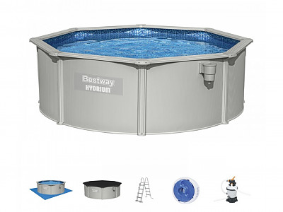 Bestway - Kit piscine acier Bestway HYDRIUM Grise ronde Ø360 x 120cm filtration a sable + echelle + tapis