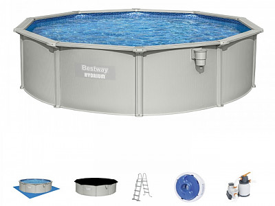 Image Kit piscine acier Bestway HYDRIUM Grise ronde 460x120cm filtration a sable + echelle + tapis