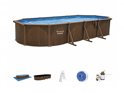 Image Kit piscine hors sol acier ovale Bestway Hydrium aspect bois 7,30x3,60x1,30 m