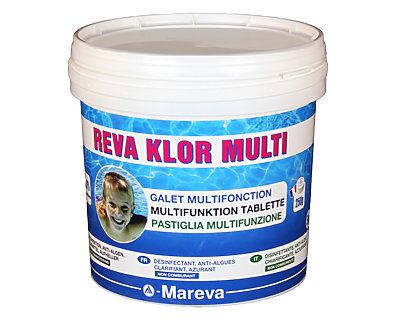 Image Desinfectant piscine Mareva REVA KLOR MULTI Galet de 250g pot 5kg 88,71% ATCC