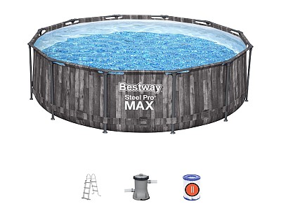 Image Piscine hors sol ronde BESTWAY Steel Pro Max™ 366x100cm decor bois avec filtre a cartouche et echelle
