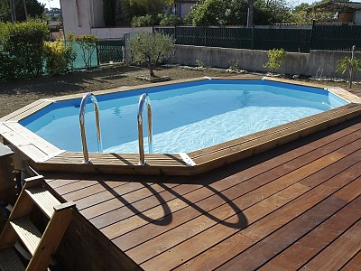 Image Piscine bois allongee Ubbink OLYMPIA XL 500x350x130cm Liner Bleu