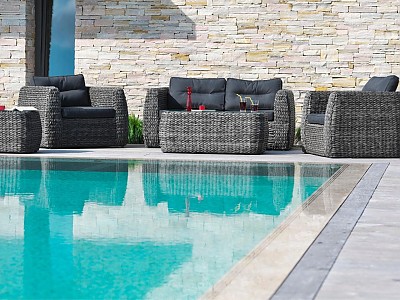 Image Salon bas de jardin BAHAMAS 4 places en resine tressee gris anthracite DCB Garden