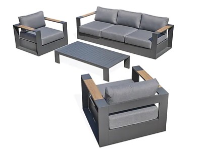 Image Salon de jardin MANDELIEU 5 places aluminium et accoudoirs gris DCG Garden