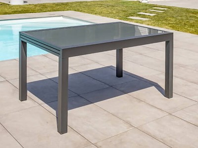 Image Table de jardin TOLEDE 135/270x90cm aluminium plateau verre + rallonge DCB Garden