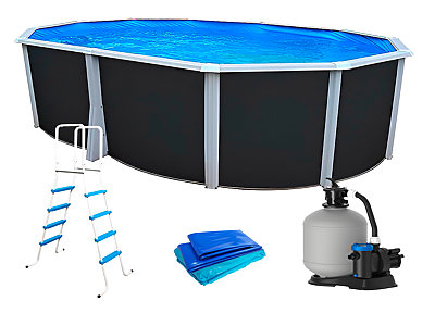 Image Kit piscine hors-sol acier Toi ANTHRACITE IBIZA ovale 550X366X132cm filtre a sable