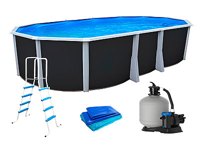 Image Kit piscine hors-sol acier Toi ANTHRACITE IBIZA ovale 640X366X132cm filtre a sable