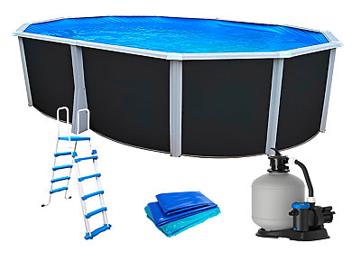 Image Kit piscine hors-sol acier Toi ANTHRACITE IBIZA ovale 550X366X132cm filtre a sable