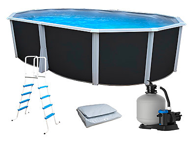 Image Kit piscine hors-sol acier Toi ANTHRACITE IBIZA ovale 550X366X132cm liner gris