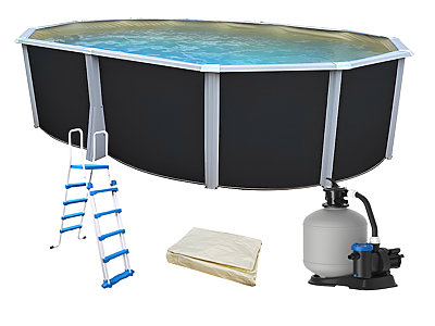 Image Kit piscine hors-sol acier Toi ANTHRACITE IBIZA ovale 550X366X132cm liner beige