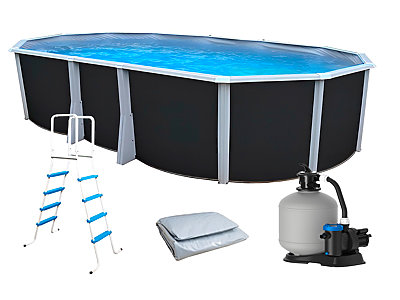Image Kit piscine hors-sol acier Toi ANTHRACITE IBIZA ovale 640X366X132cm liner gris