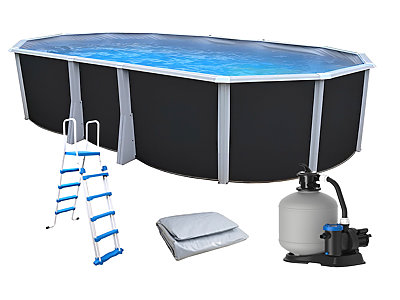Image Kit piscine hors-sol acier Toi ANTHRACITE IBIZA ovale 640X366X132cm liner gris