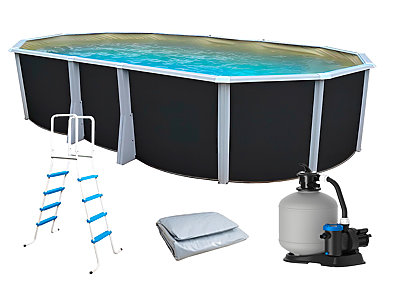 Image Kit piscine hors-sol acier Toi ANTHRACITE IBIZA ovale 640X366X132cm liner beige