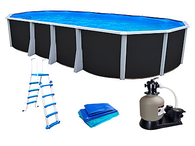 Image Kit piscine hors-sol acier Toi ANTHRACITE IBIZA ovale 730X366X132cm filtre a sable
